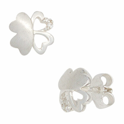 Kinder Ohrstecker "Kleeblatt" 925 Silber/teilmattiert mit Zirkonia weiß