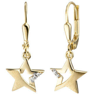 Boutons "Stern" 333 Gelbgold/teilmattiert mit 4 Zirkonia weiß