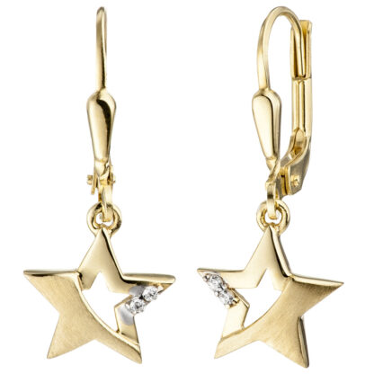 Boutons "Stern" 333 Gelbgold/teilmattiert mit 4 Zirkonia weiß