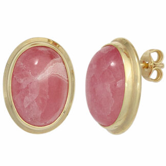 Ohrstecker oval 585 Gelbgold mit 2 Rhodochrositen