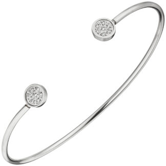 Armreif offen Edelstahl mit Zirkonia weiß