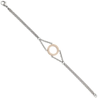 Armband 2-reihig Edelstahl/PVD rotgoldfarben mit Zirkonia weiß