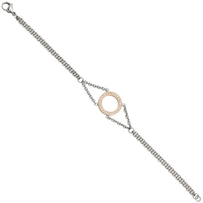 Armband 2-reihig Edelstahl/PVD rotgoldfarben mit Zirkonia weiß