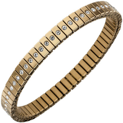 Flexarmband Edelstahl/PVD gelbgoldfarben mit Zirkonia weiß