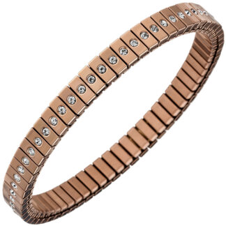 Flexarmband Edelstahl/PVD rotgoldfarben mit Zirkonia weiß rundum