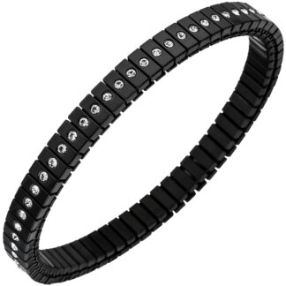 Flexarmband Edelstahl/PVD schwarz mit Zirkonia weiß rundum