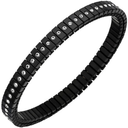 Flexarmband Edelstahl/PVD schwarz mit Zirkonia weiß rundum