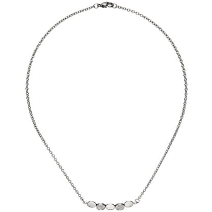 Collier/Rundankerkette Edelstahl mit Ovalen und Zirkonia weiß