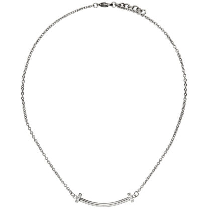 Collier/Rundankerkette mit Schmuckhülse Edelstahl und Zirkonia weiß