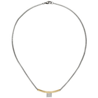 Collier/Rundvenezianerkette mit Hülse und Anhänger Edelstahl Zirkonia