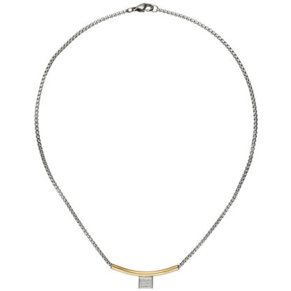 Collier/Rundvenezianerkette mit Hülse und Anhänger Edelstahl Zirkonia