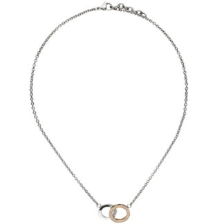 Collier/Rundankerkette Edelstahl/PVD teilrotgoldfarben mit Zirkonia weiß