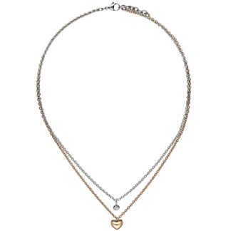 Collier/Rundankerkette 2-reihig "Herz" Edelstahl/PVD rotgoldfarben SWAROVSKI® ELEMENT