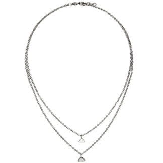 Collier/Rundankerkette "Dreiecke" Edelstahl mit Zirkonia weiß