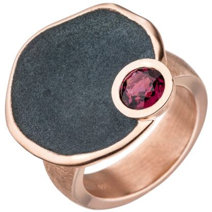Ring asymmetrisch rund 925 Silber/rotvergoldet mit Rhodolith