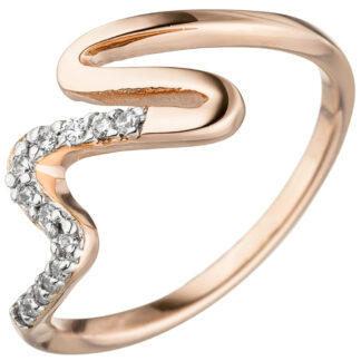 Ring 925 Silber/rotvergoldet mit Zirkonia weiß geschwungen abstrakt