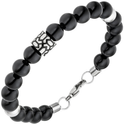 Armband mit Onyx-Kugeln schwarz und Edelstahl 21 cm