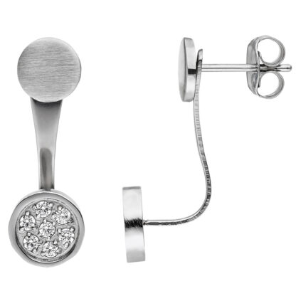Ohrstecker rund mit Anhänger und Zirkonia weiß Edelstahl