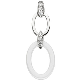 Anhänger oval 925 Silber mit Zirkonia und Keramik weiß