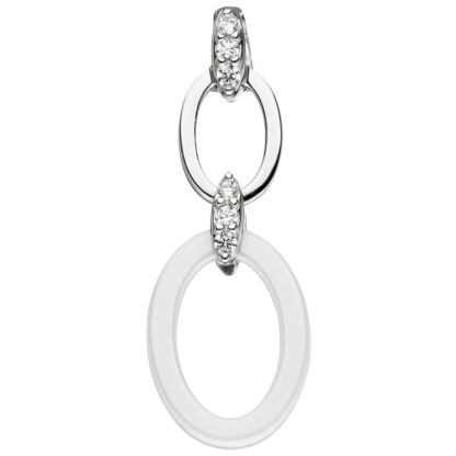 Anhänger oval 925 Silber mit Zirkonia und Keramik weiß