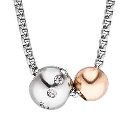 Collier/Rundvenezianerkette "Kugeln" Edelstahl/PVD rotgoldfarben mit Zirkonia – Bild 2