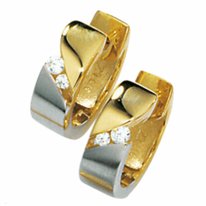Creolen 333 Gelbgold Bicolor mit 4 Zirkonia weiß