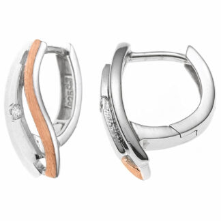Creolen 925 Silber/teilrotvergoldet mit 2 Zirkonia weiß geschwungen