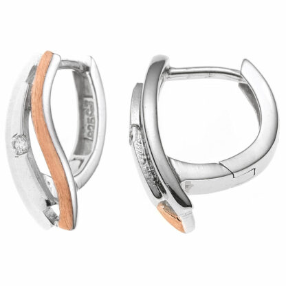 Creolen 925 Silber/teilrotvergoldet mit 2 Zirkonia weiß geschwungen