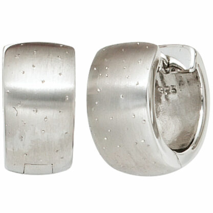 Creolen 925 Silber rund matt mit Glitzer