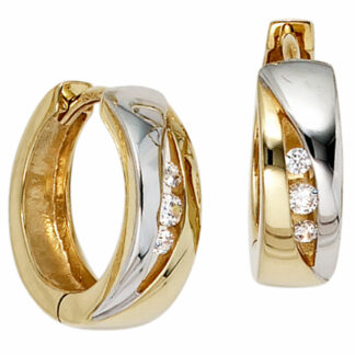 Creolen rund 333 Gelbgold Bicolor mit 6 Zirkonia weiß