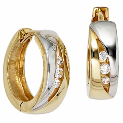 Creolen rund 333 Gelbgold Bicolor mit 6 Zirkonia weiß