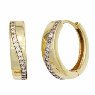 Creolen 333 Gelbgold mit Zirkonia weiß Wellenform