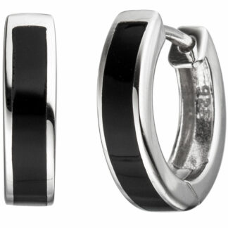 Creolen 925 Silber mit Onyx Imitation schwarz