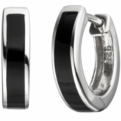 Creolen 925 Silber mit Onyx Imitation schwarz