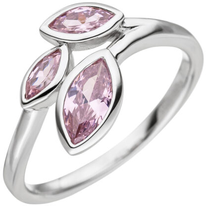 Ring "Zweig" 925 Silber mit 3 Zirkonia rosa