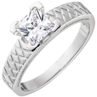 Ring 925 Silber mit Zirkonia weiß quadratisch und Rautendekor