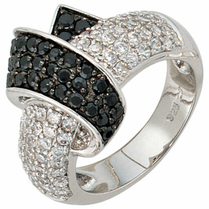 Ring mit Schärpe 925 Silber mit Zirkonia weiß/schwarz