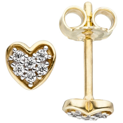 Kinder Ohrstecker "Herz" 375 Gelbgold 12 Zirkonia weiß