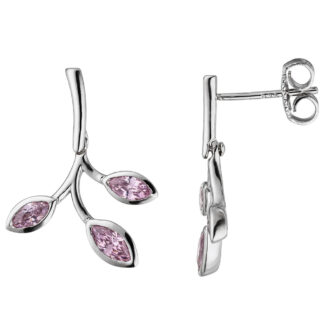 Ohrstecker "Zweig" 925 Silber mit 6 Zirkonia rosa