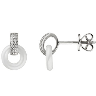 Ohrstecker 925 Silber mit Keramik weiß und Zirkonia