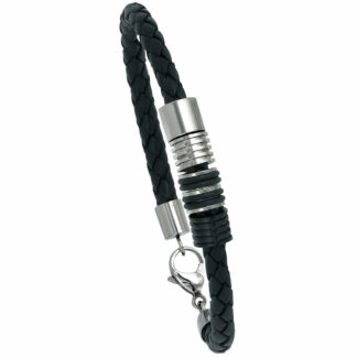 Armband Leder geflochten schwarz mit Kautschuk und Edelstahl