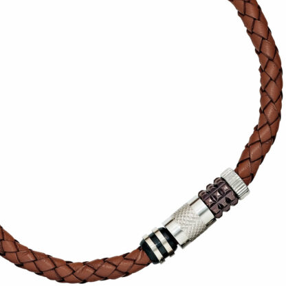 Collier Leder braun geflochten mit Edelstahl