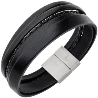 Armband Leder schwarz mit Magnetverschluss aus Edelstahl