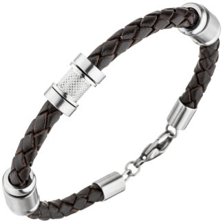 Armband Leder schwarz mit Edelstahl 21 cm