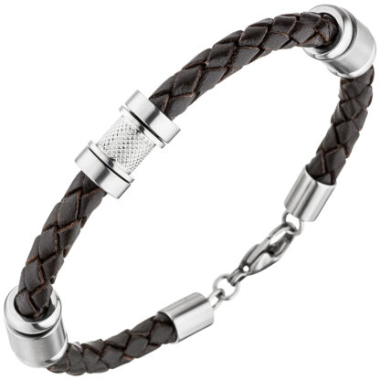 Armband Leder schwarz mit Edelstahl 21 cm