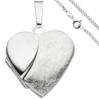 Collier/Panzerkette mit Herz-Medaillon  925 Silber 50 cm