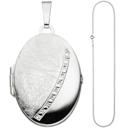 Collier/Panzerkette mit ovalem Medaillon 925 Silber teileismatt – Bild 4