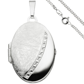 Collier/Panzerkette mit Medaillon oval 925 Silber/teileismatt 60 cm