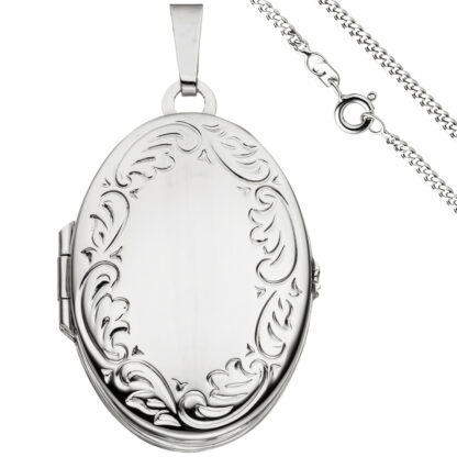 Collier/Panzerkette mit Medaillon oval Rankendekor 925 Silber 50 cm