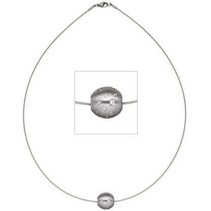 Collier/Halsreif mit Kugel-Anhänger Edelstahl und Zirkonia weiß